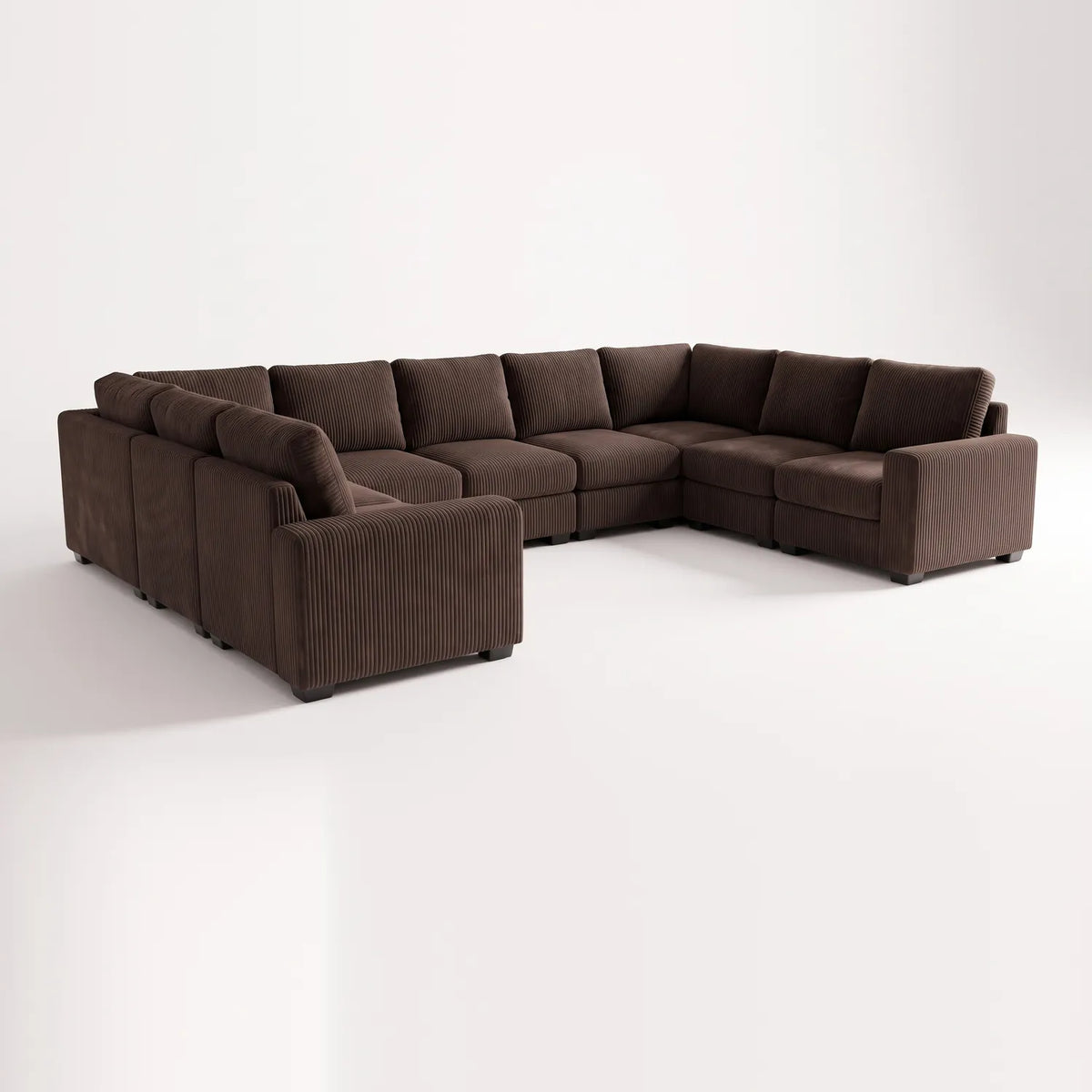The Big U Nine Piece Sectional - Mini Minky Chocolate Modular - studio photo on white #vera_main