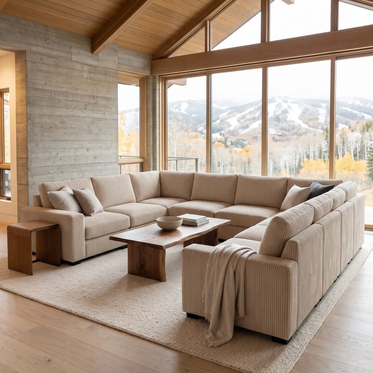 The Big U Nine Piece Sectional - Mini Minky Cream Modular - hero