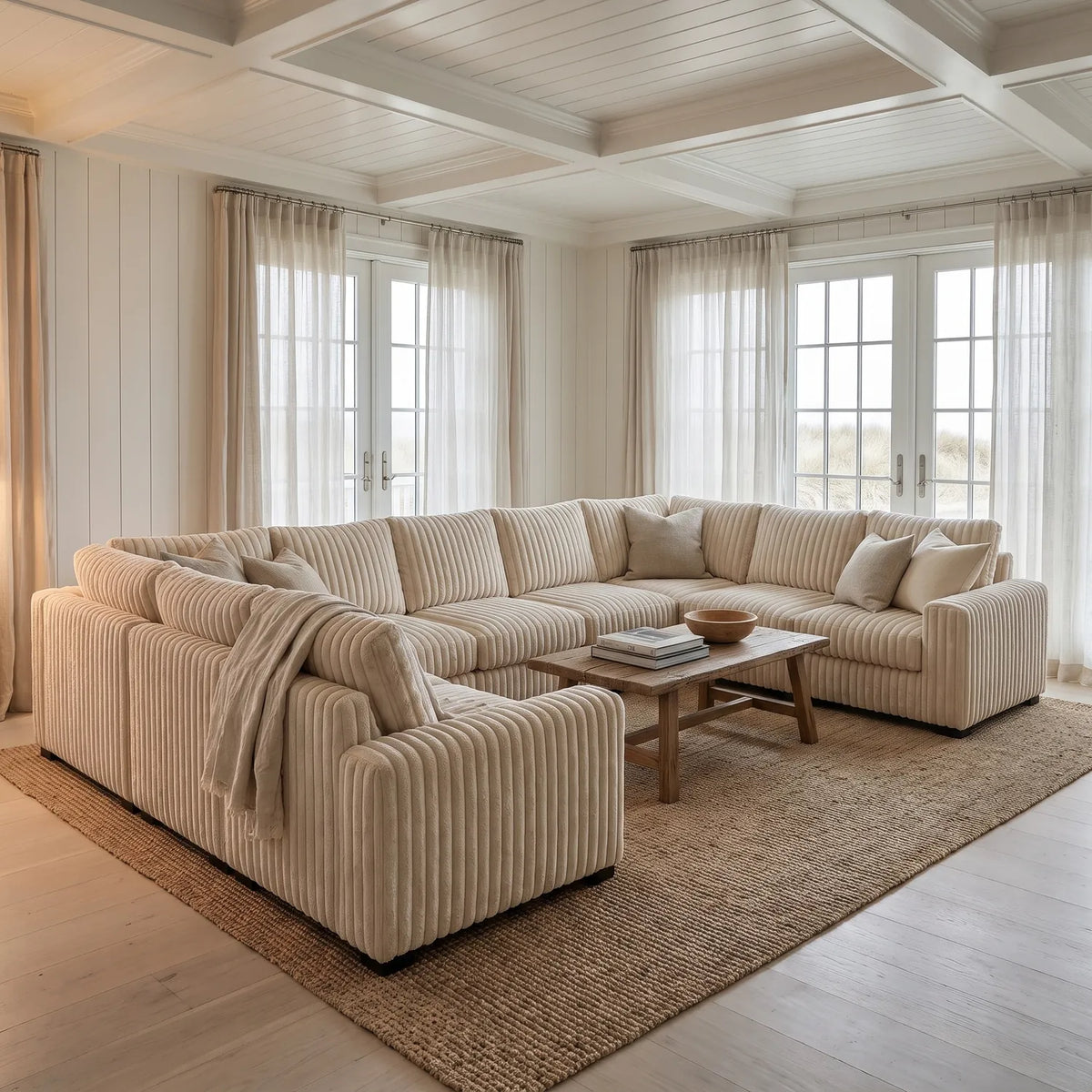 The Big U Nine Piece Sectional - Minky Cream Modular - hero