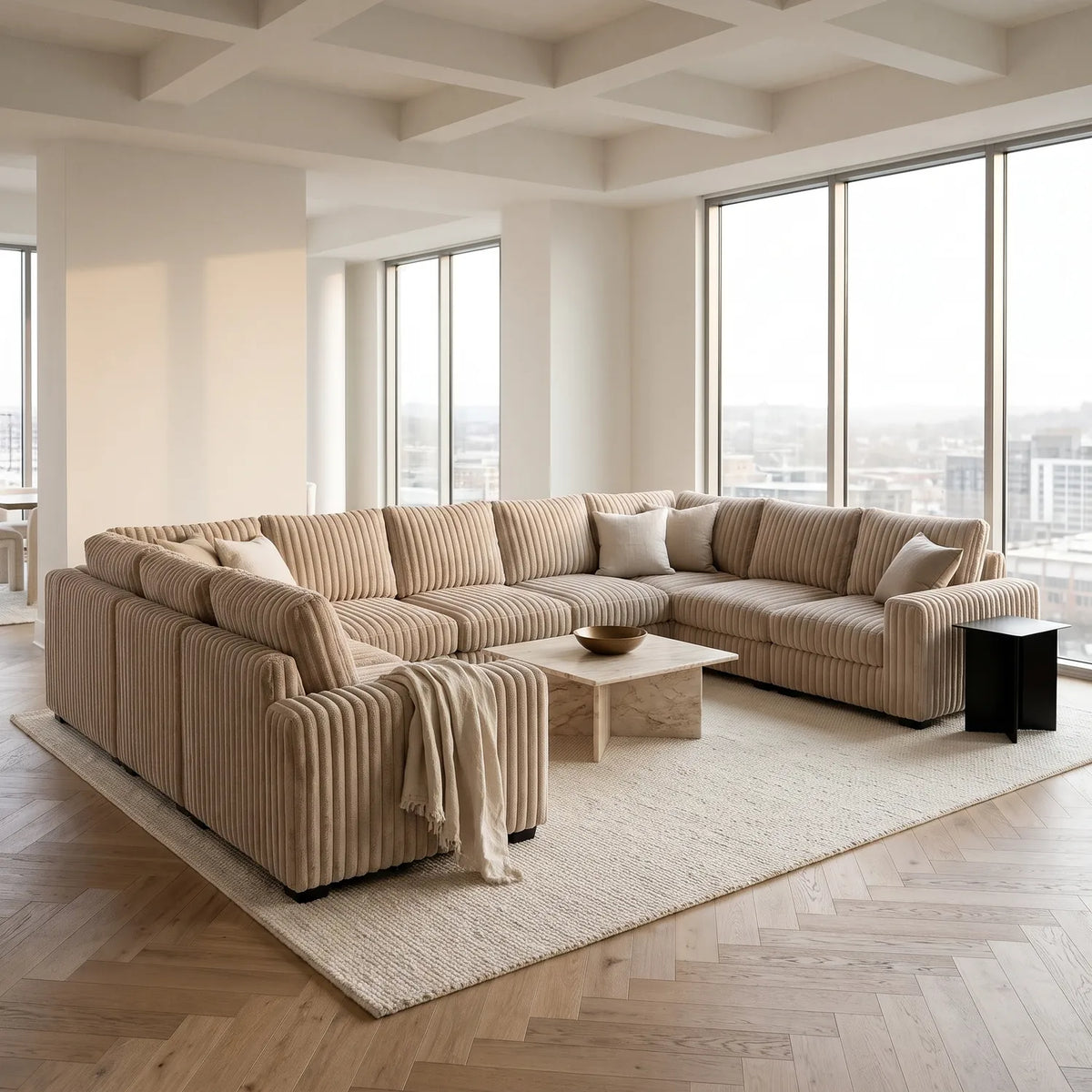 The Big U Nine Piece Sectional - Minky Toast Modular - hero