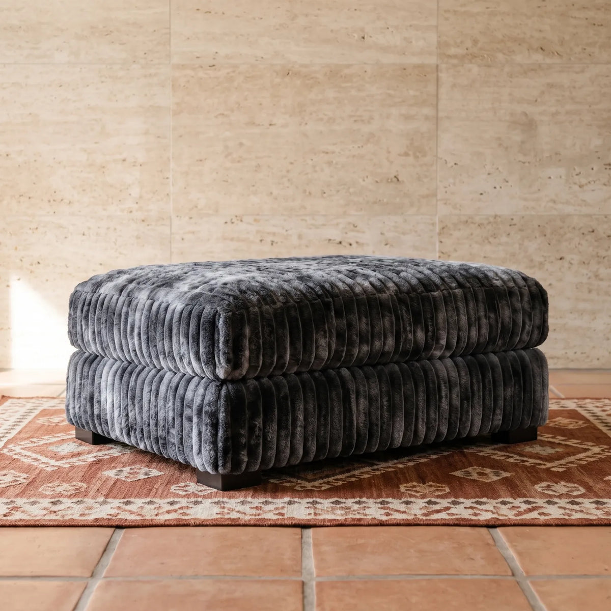 Rectangle Ottoman - Minky Charcoal Oversized - hero