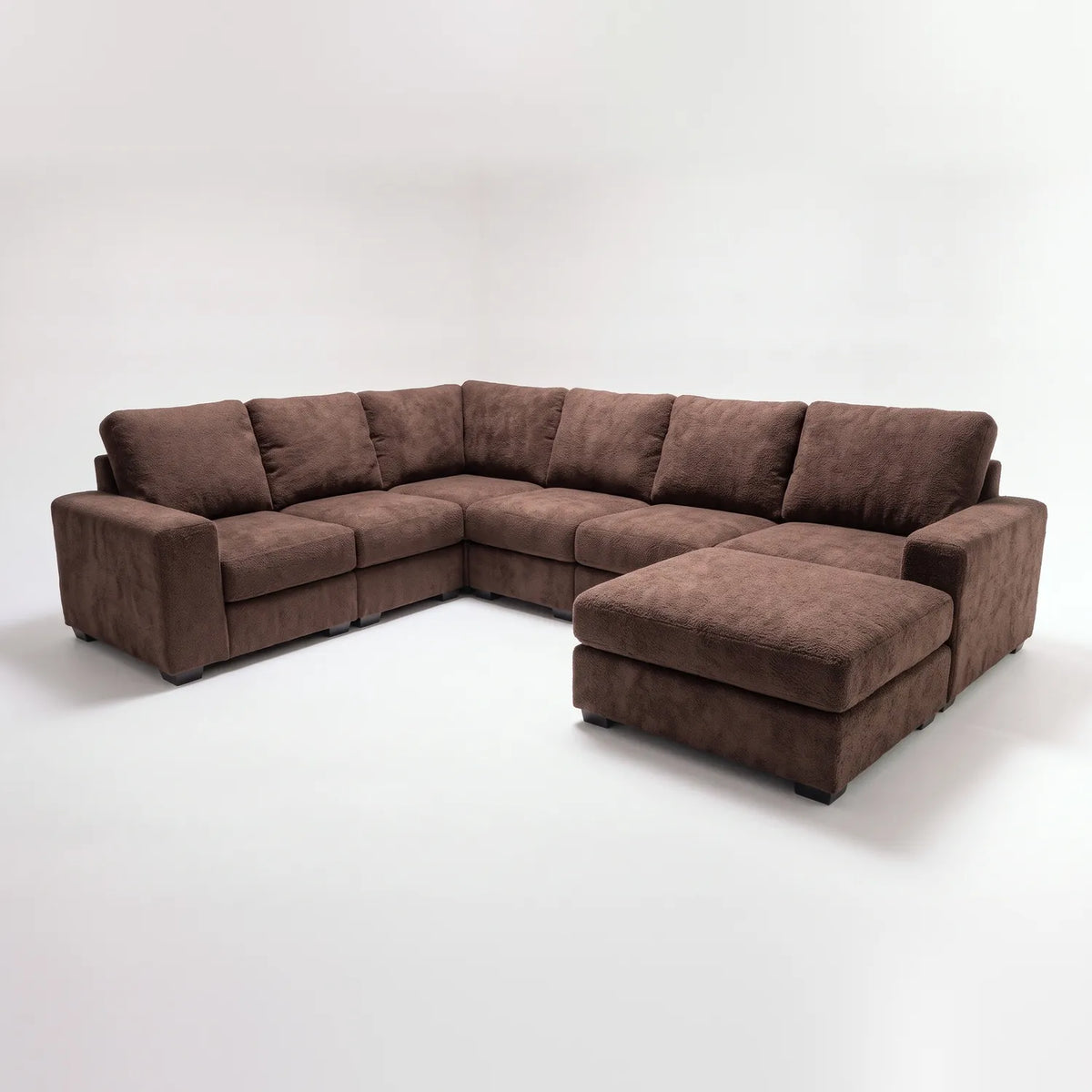 Seven-Piece Chaise Sectional - Cuddle Chocolate Modular - studio photo on white (RHF arrangement) #vera_main