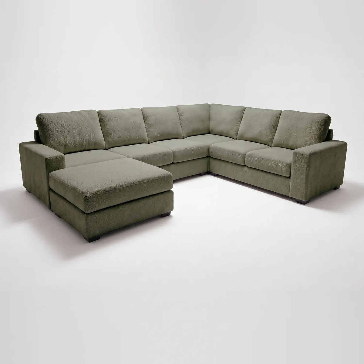 Seven-Piece Chaise Sectional - Cuddle Moss Modular - studio photo on white (LHF arrangement)