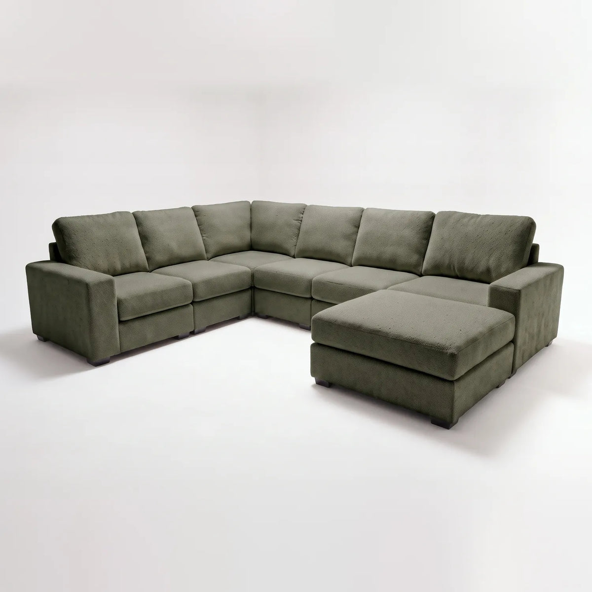 Seven-Piece Chaise Sectional - Cuddle Moss Modular - studio photo on white (RHF arrangement) #vera_main