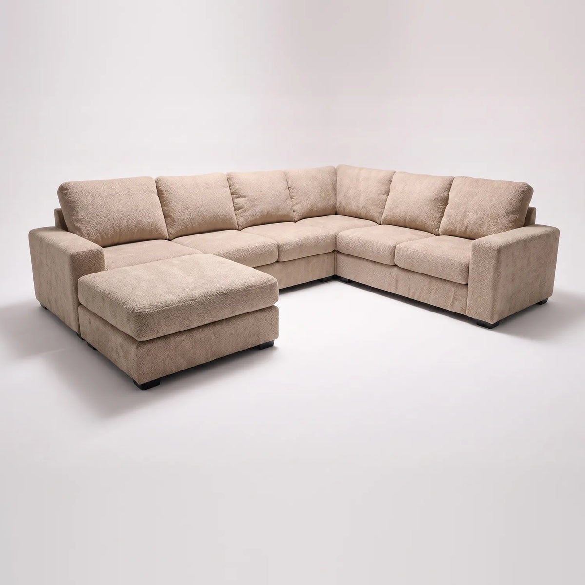 Seven-Piece Chaise Sectional - Cuddle Natural Modular - studio photo on white (LHF arrangement)