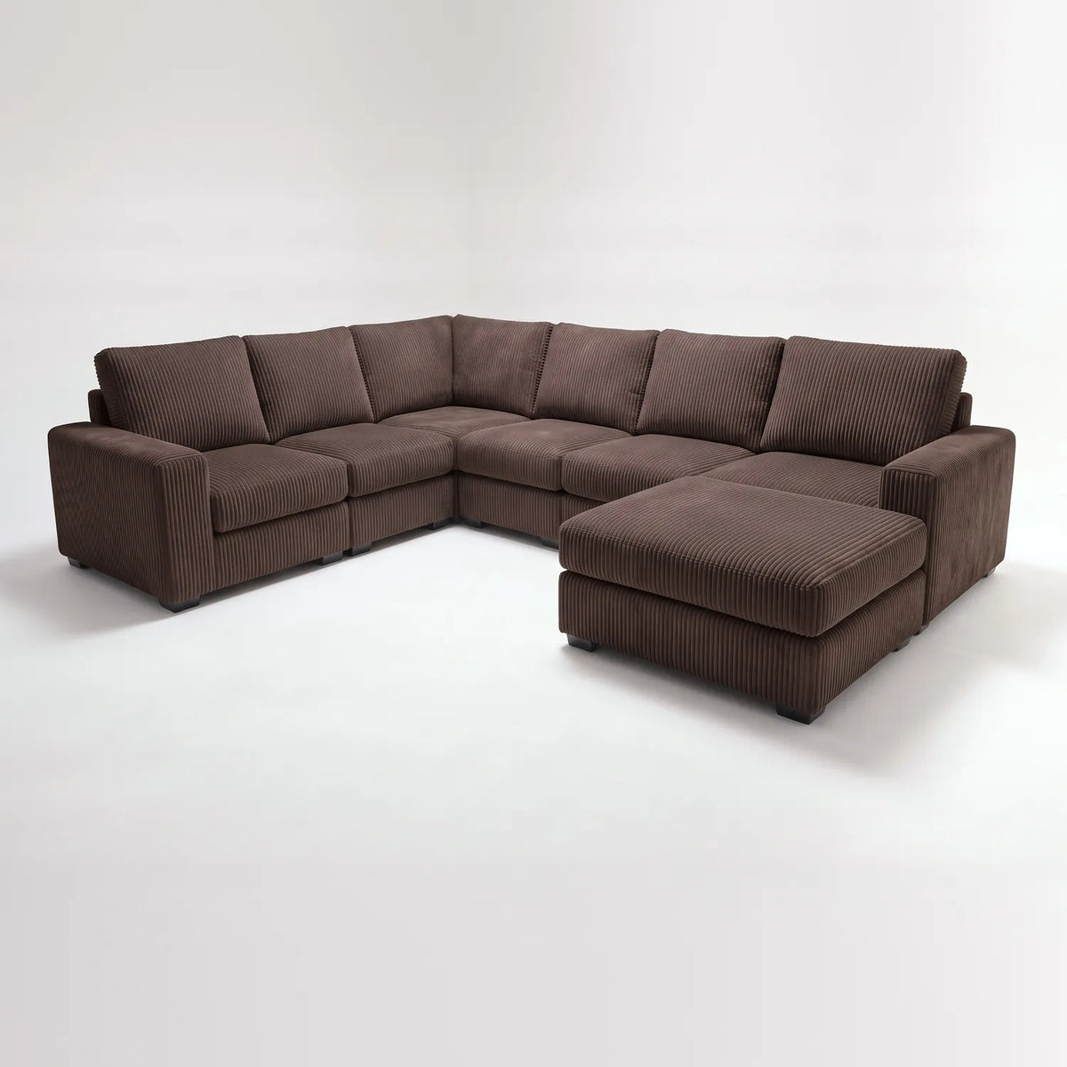 Seven-Piece Chaise Sectional - Mini Minky Chocolate Modular - studio photo on white (RHF arrangement) #vera_main