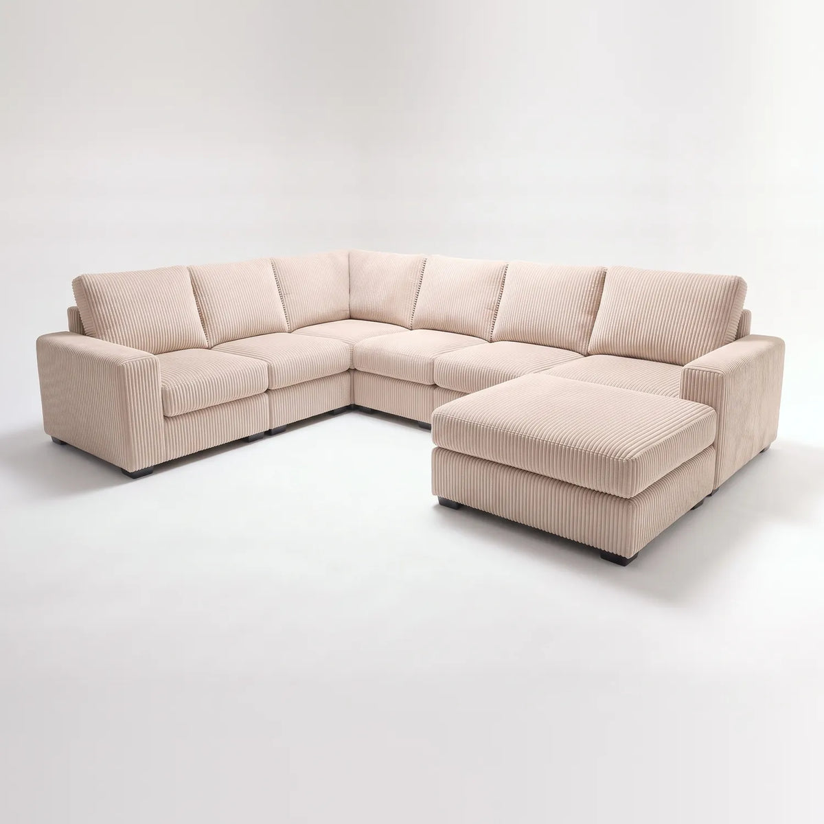 Seven-Piece Chaise Sectional - Mini Minky Cream Modular - studio photo on white (RHF arrangement) #vera_main