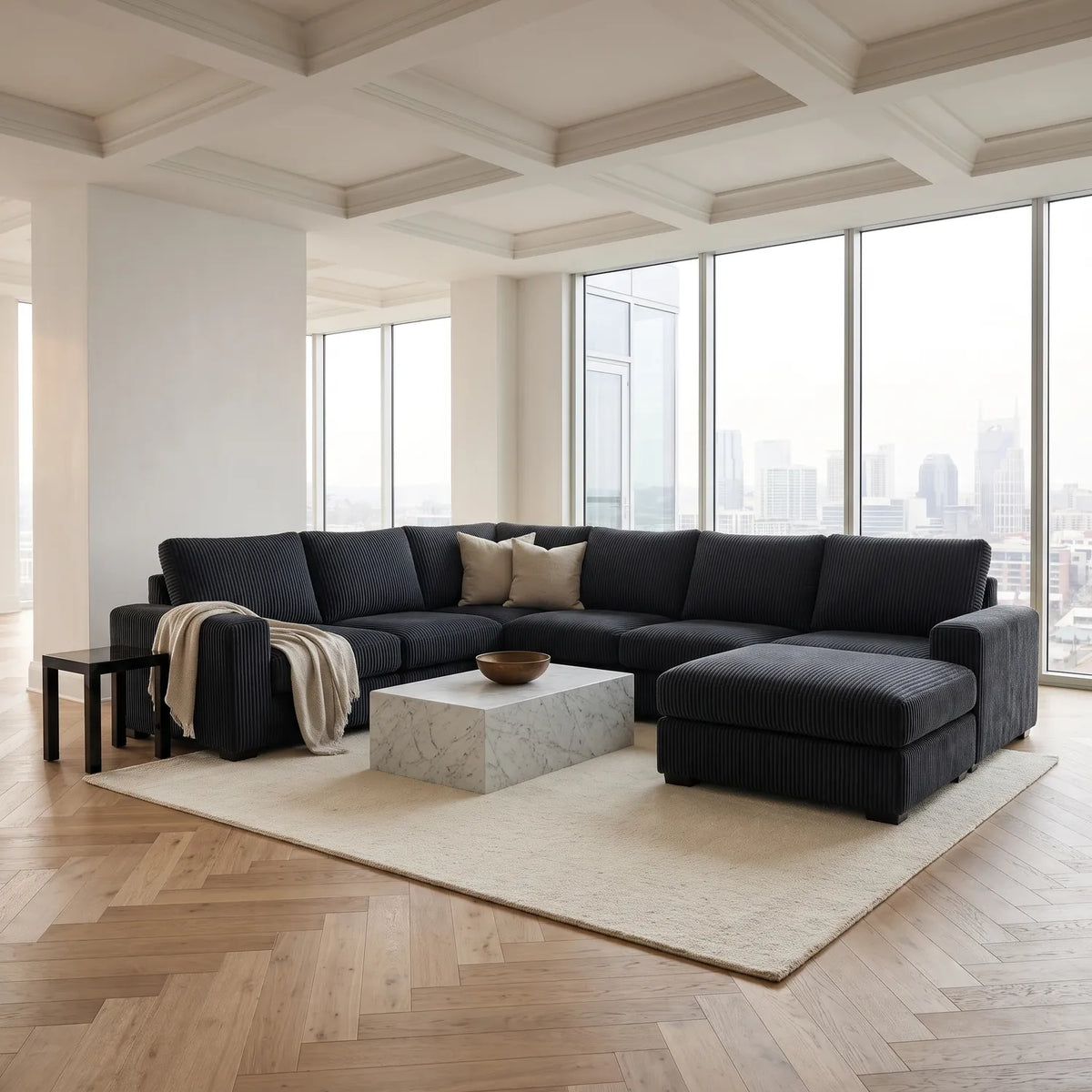 Seven-Piece Chaise Sectional - Mini Minky Midnight Modular - hero (RHF arrangement)