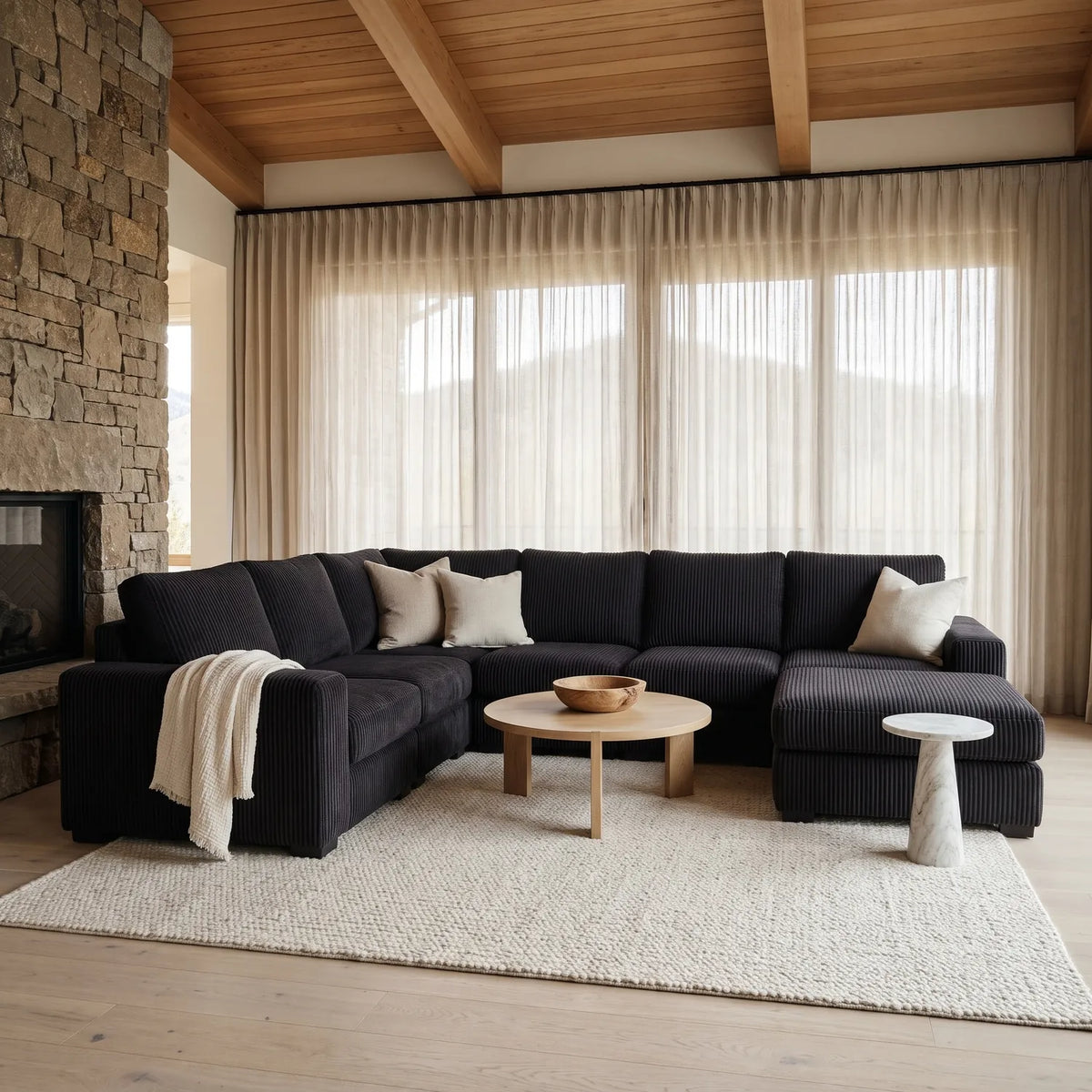 Seven-Piece Chaise Sectional - Mini Minky Onyx Modular - hero (RHF arrangement)