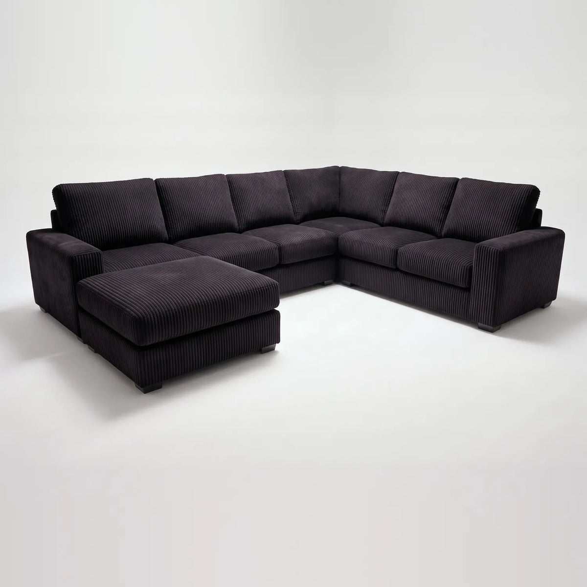 Seven-Piece Chaise Sectional - Mini Minky Onyx Modular - studio photo on white (LHF arrangement)