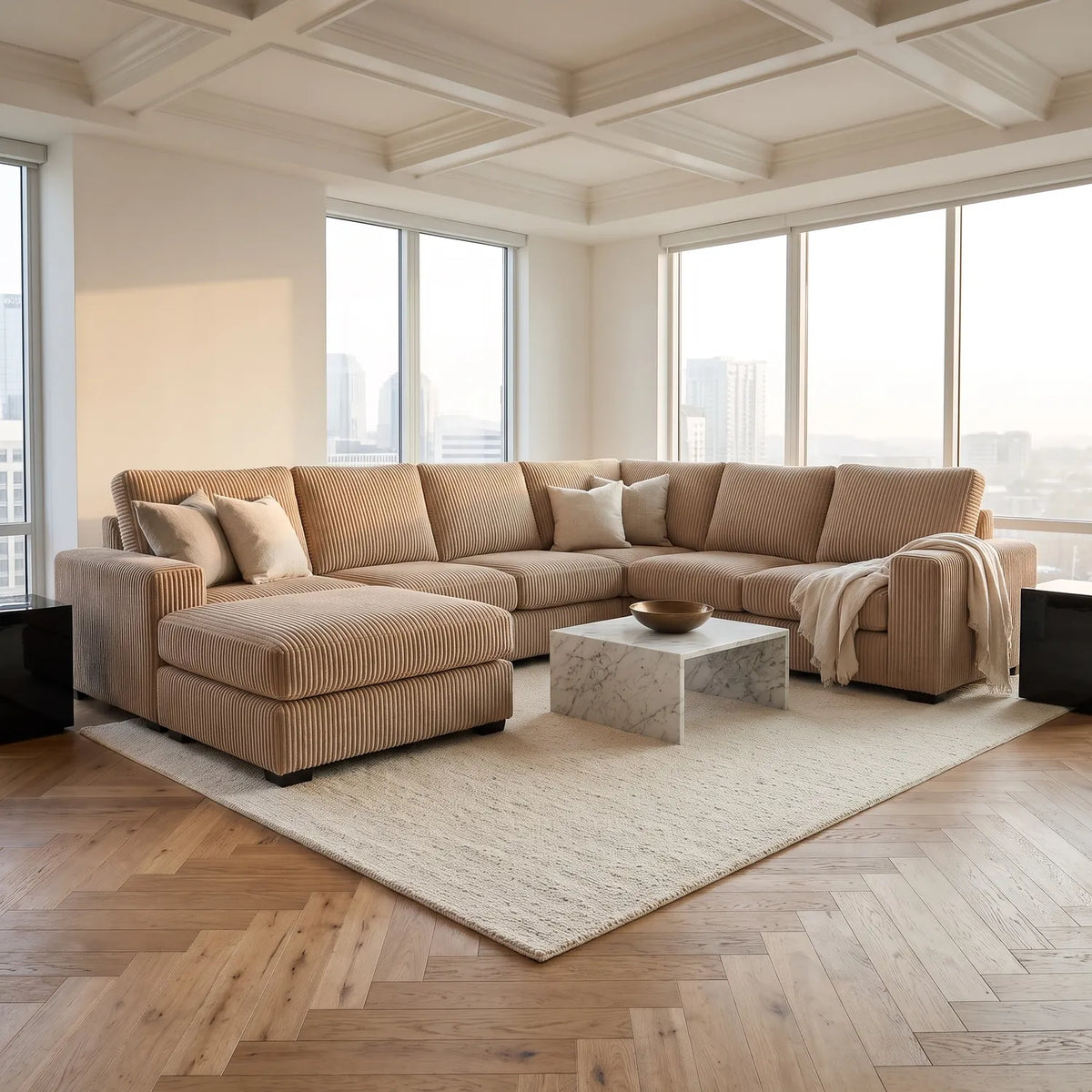 Seven-Piece Chaise Sectional - Mini Minky Toast Modular - hero (LHF arrangement)