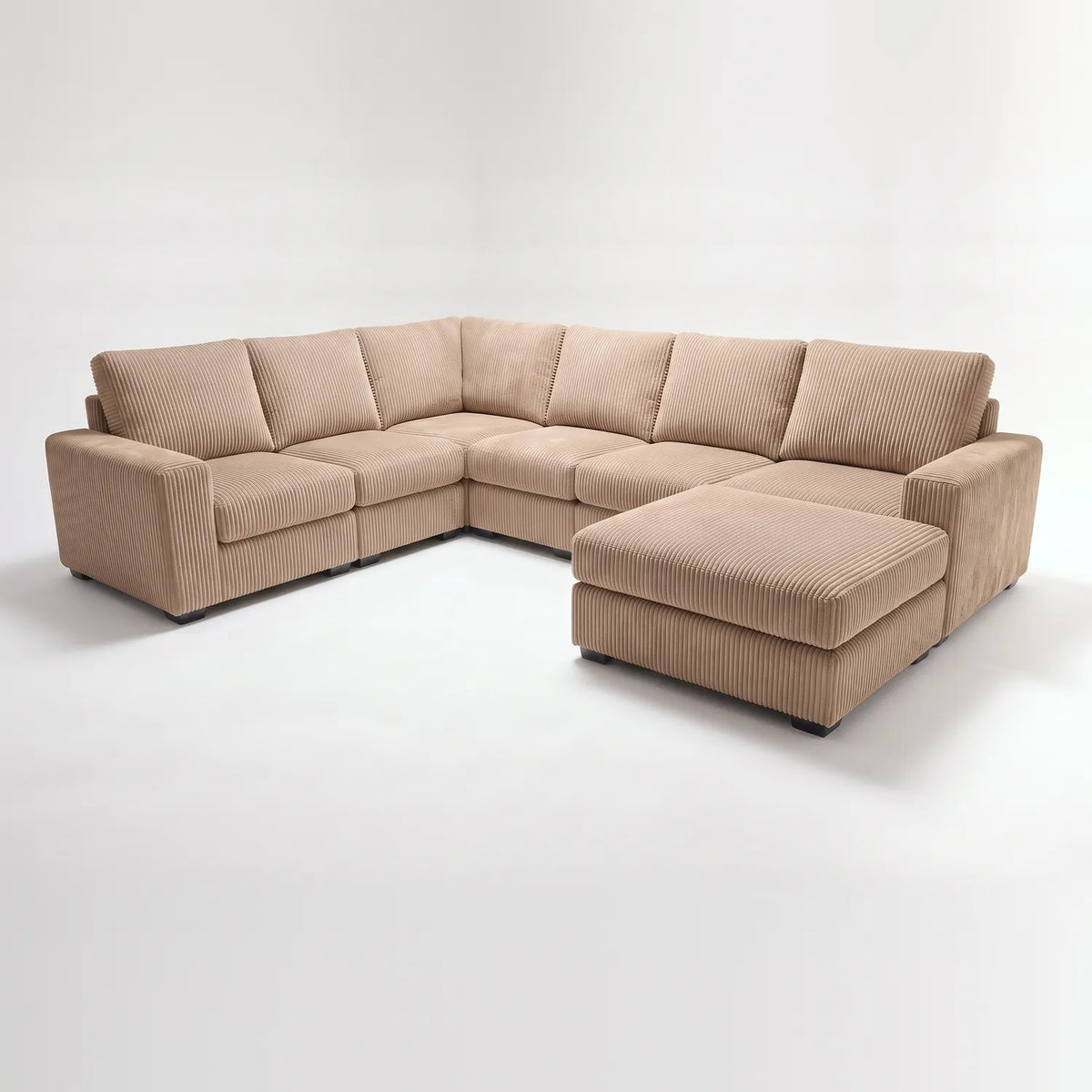 Seven-Piece Chaise Sectional - Mini Minky Toast Modular - studio photo on white (RHF arrangement) #vera_main