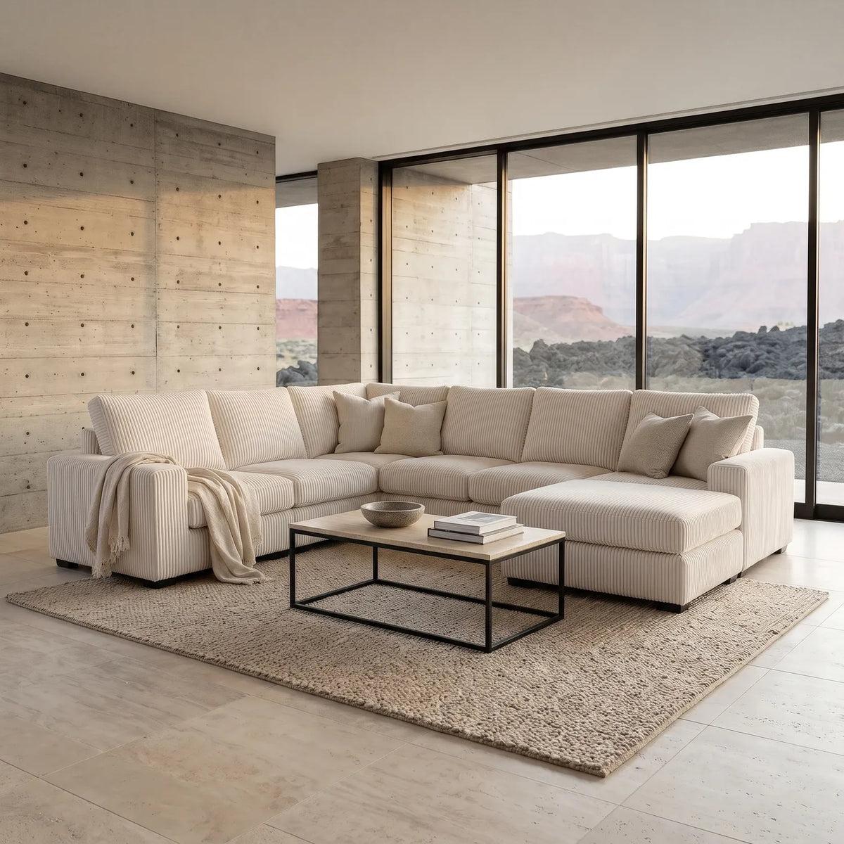 Seven-Piece Chaise Sectional - Mini Minky White Modular - hero (RHF arrangement)