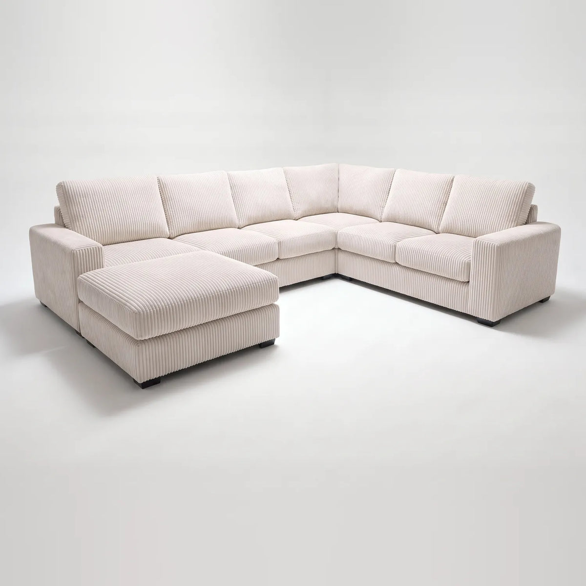 Seven-Piece Chaise Sectional - Mini Minky White Modular - studio photo on white (LHF arrangement)