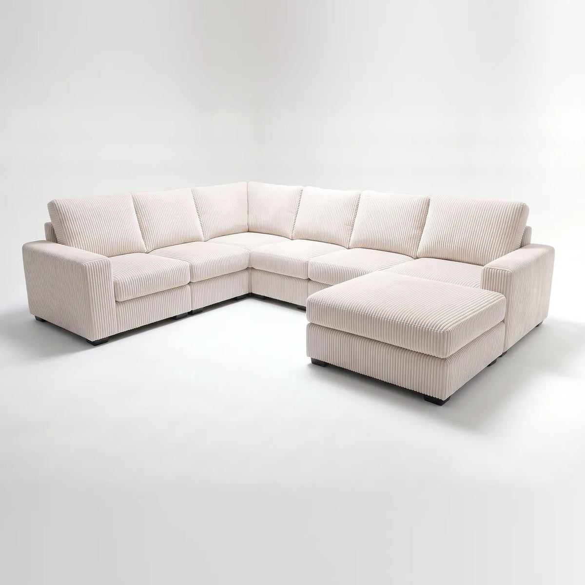 Seven-Piece Chaise Sectional - Mini Minky White Modular - studio photo on white (RHF arrangement) #vera_main