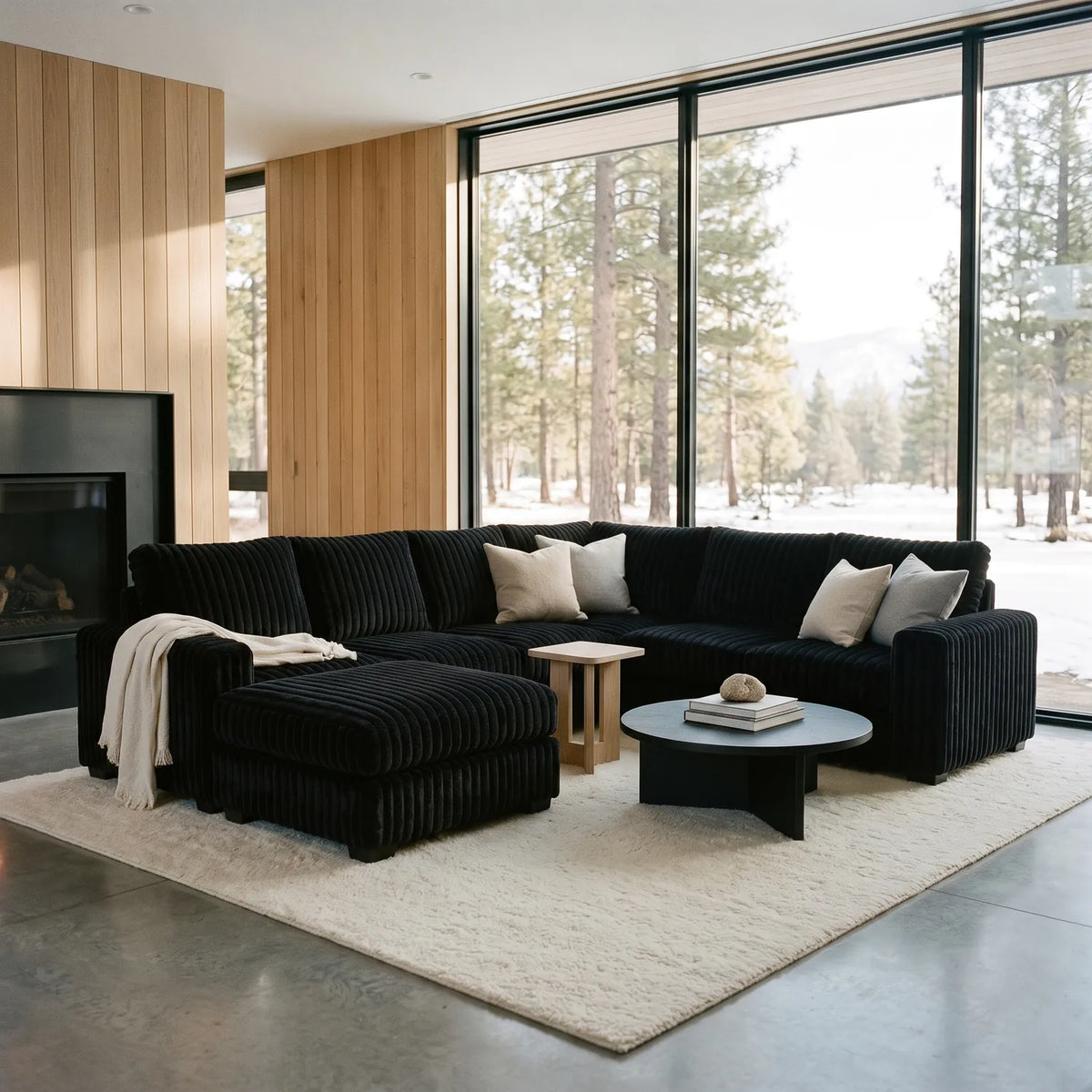 Seven-Piece Chaise Sectional - Minky Black Modular - hero (LHF arrangement)