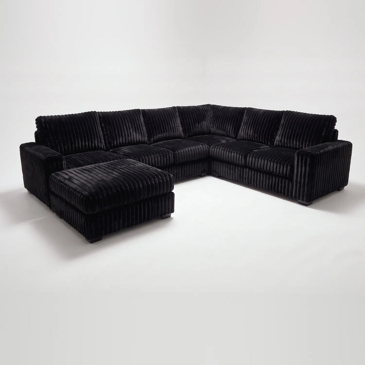 Seven-Piece Chaise Sectional - Minky Black Modular - studio photo on white (LHF arrangement)