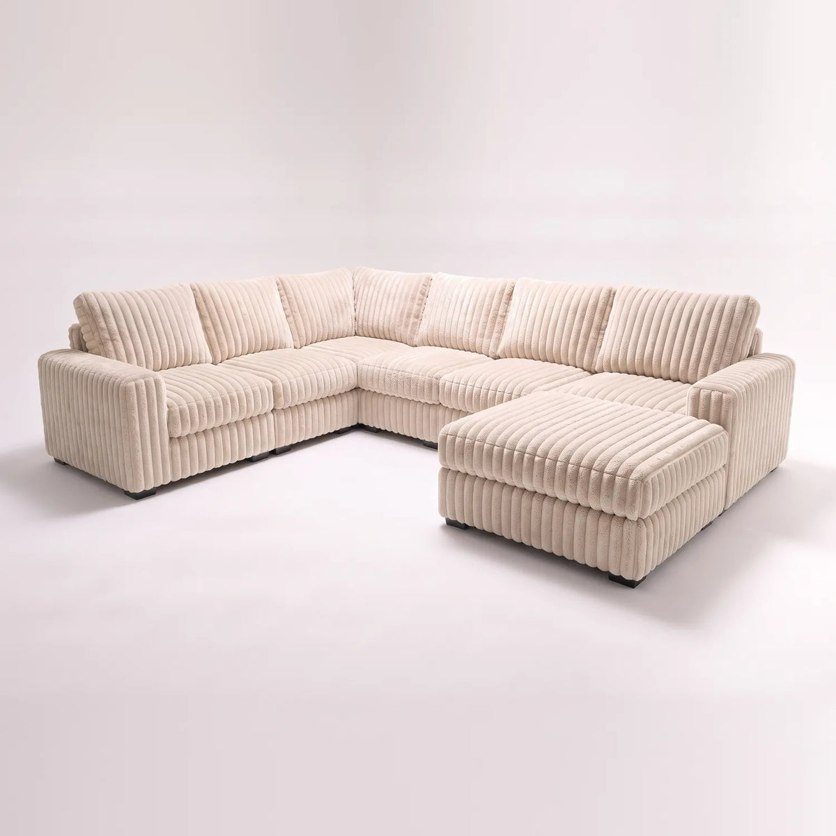 Seven-Piece Chaise Sectional - Minky Cream Modular - studio photo on white (RHF arrangement) #vera_main