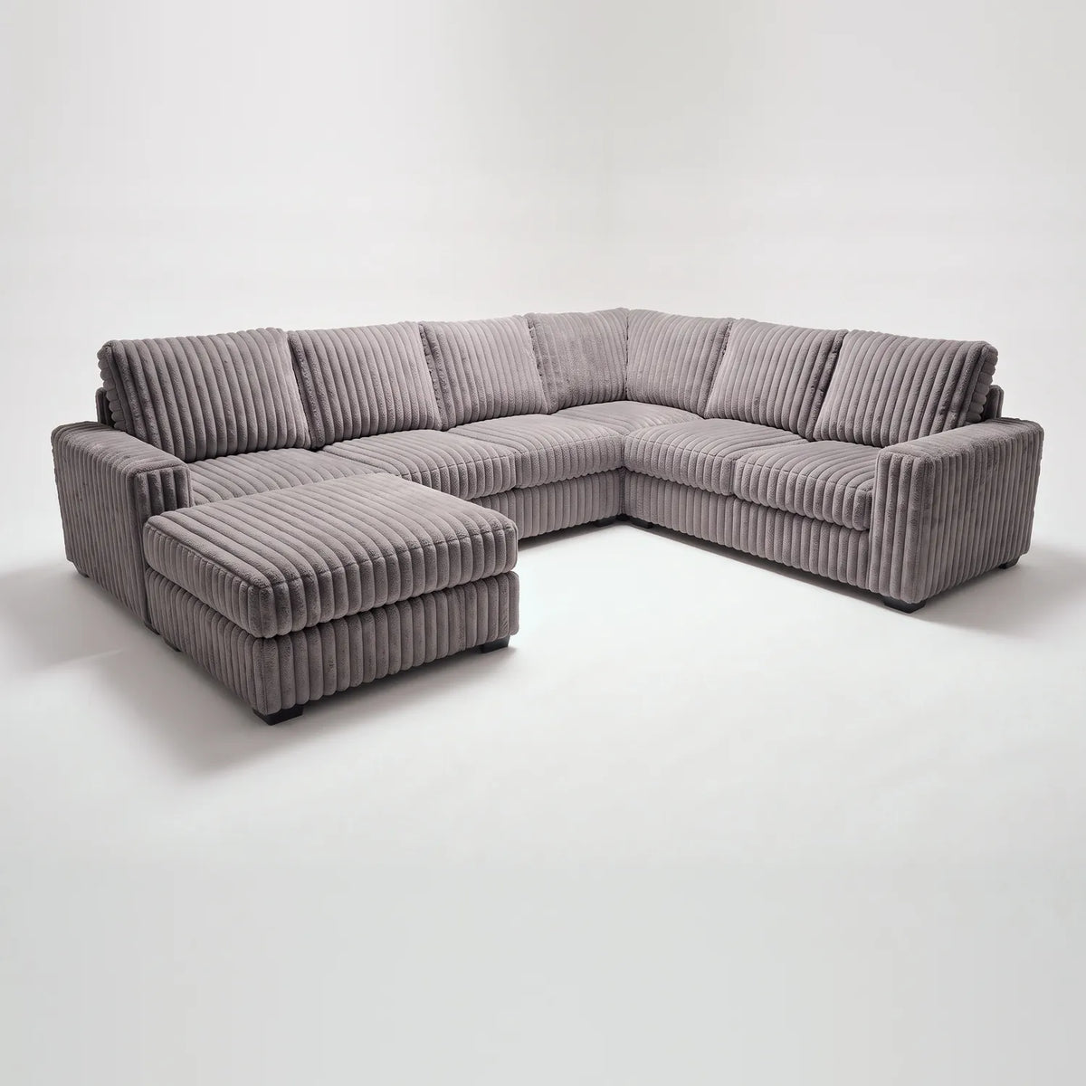 Seven-Piece Chaise Sectional - Minky Grey Modular - studio photo on white (LHF arrangement)