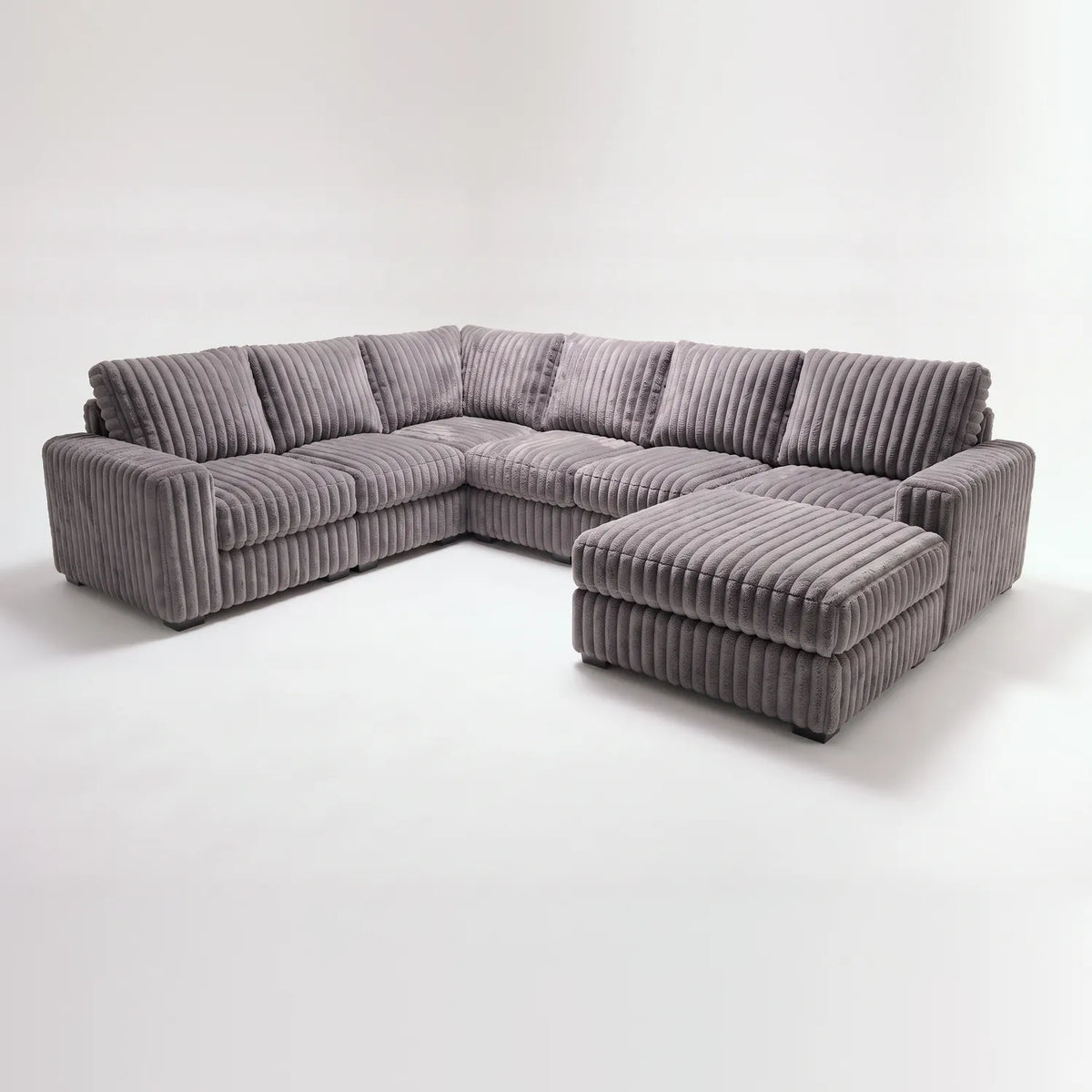 Seven-Piece Chaise Sectional - Minky Grey Modular - studio photo on white (RHF arrangement) #vera_main