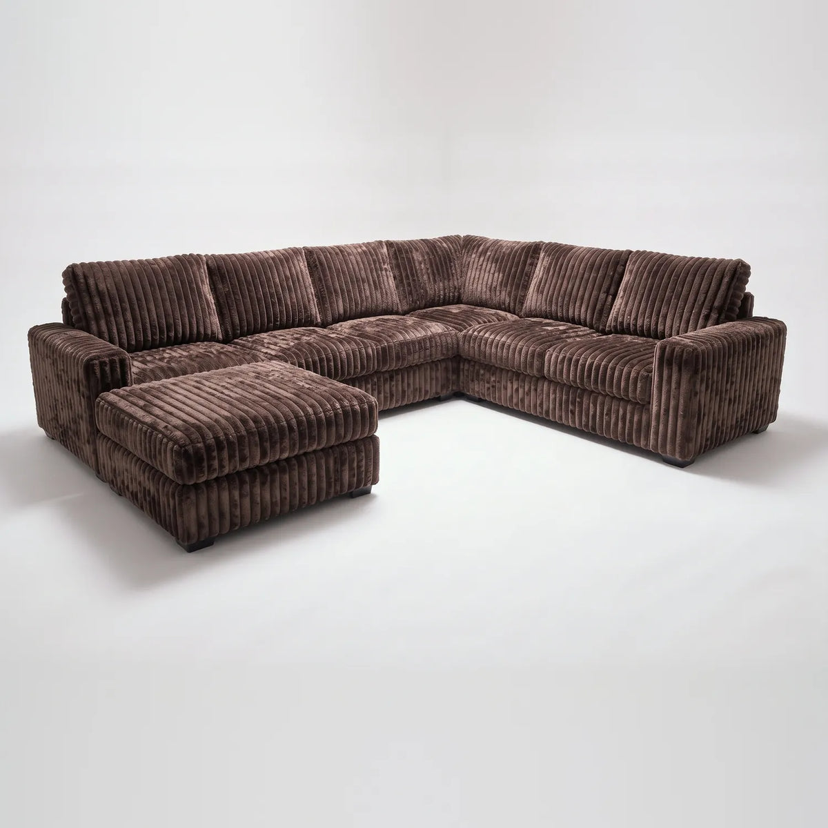 Seven-Piece Chaise Sectional - Minky Mocha Modular - studio photo on white (LHF arrangement)