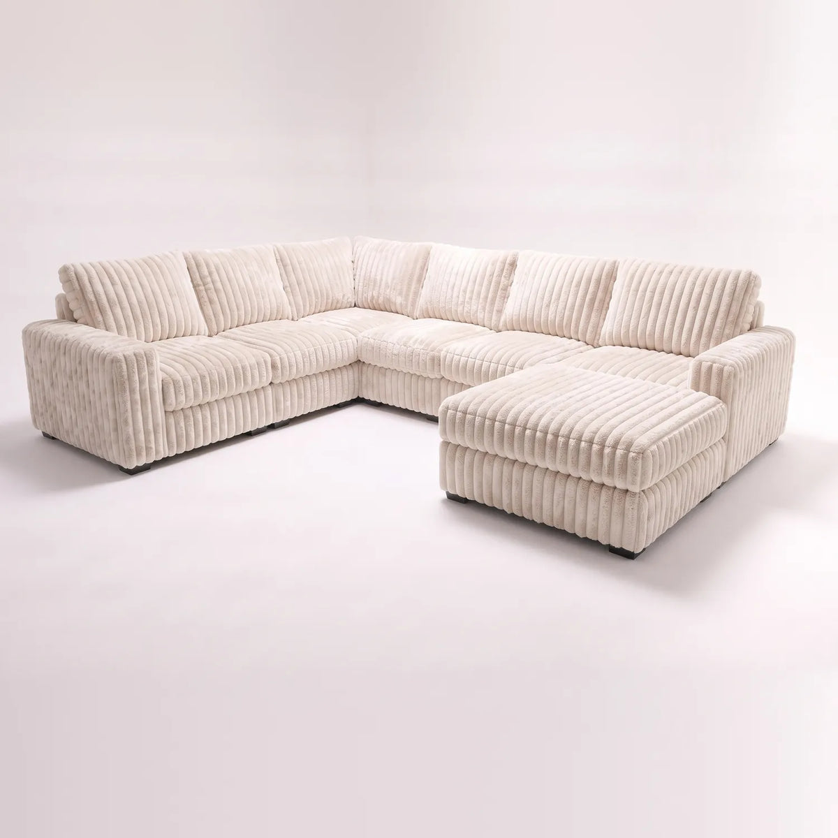 Seven-Piece Chaise Sectional - Minky Sand Modular - studio photo on white (RHF arrangement) #vera_main
