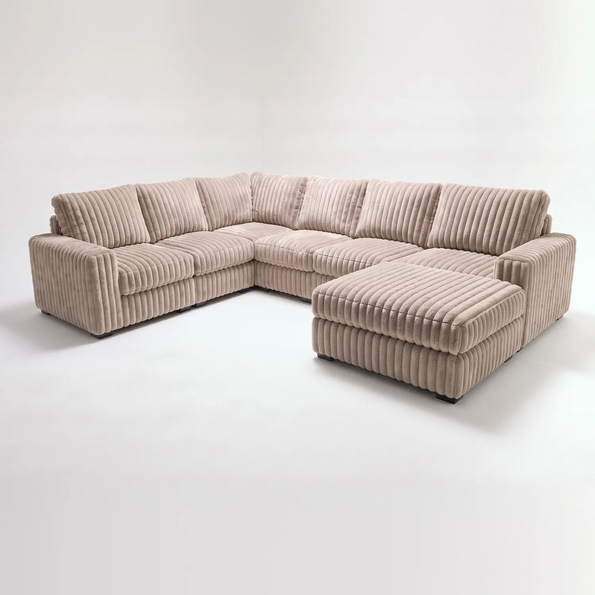 Seven-Piece Chaise Sectional - Minky Toast Modular - studio photo on white (RHF arrangement) #vera_main