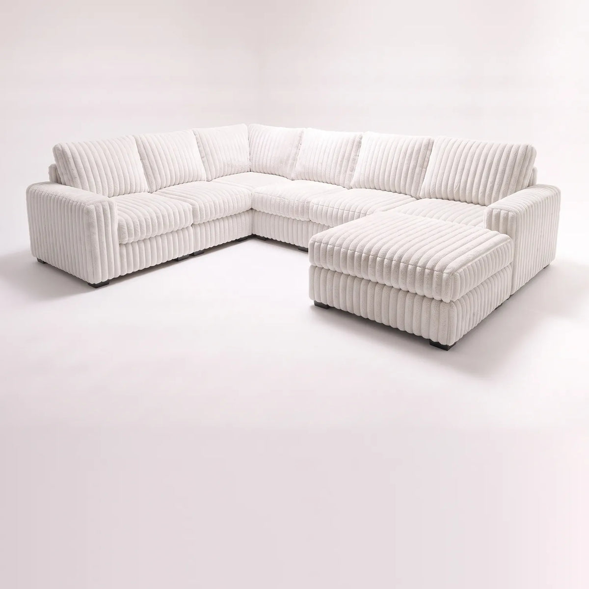 Seven-Piece Chaise Sectional - Minky White Modular - studio photo on white (RHF arrangement) #vera_main