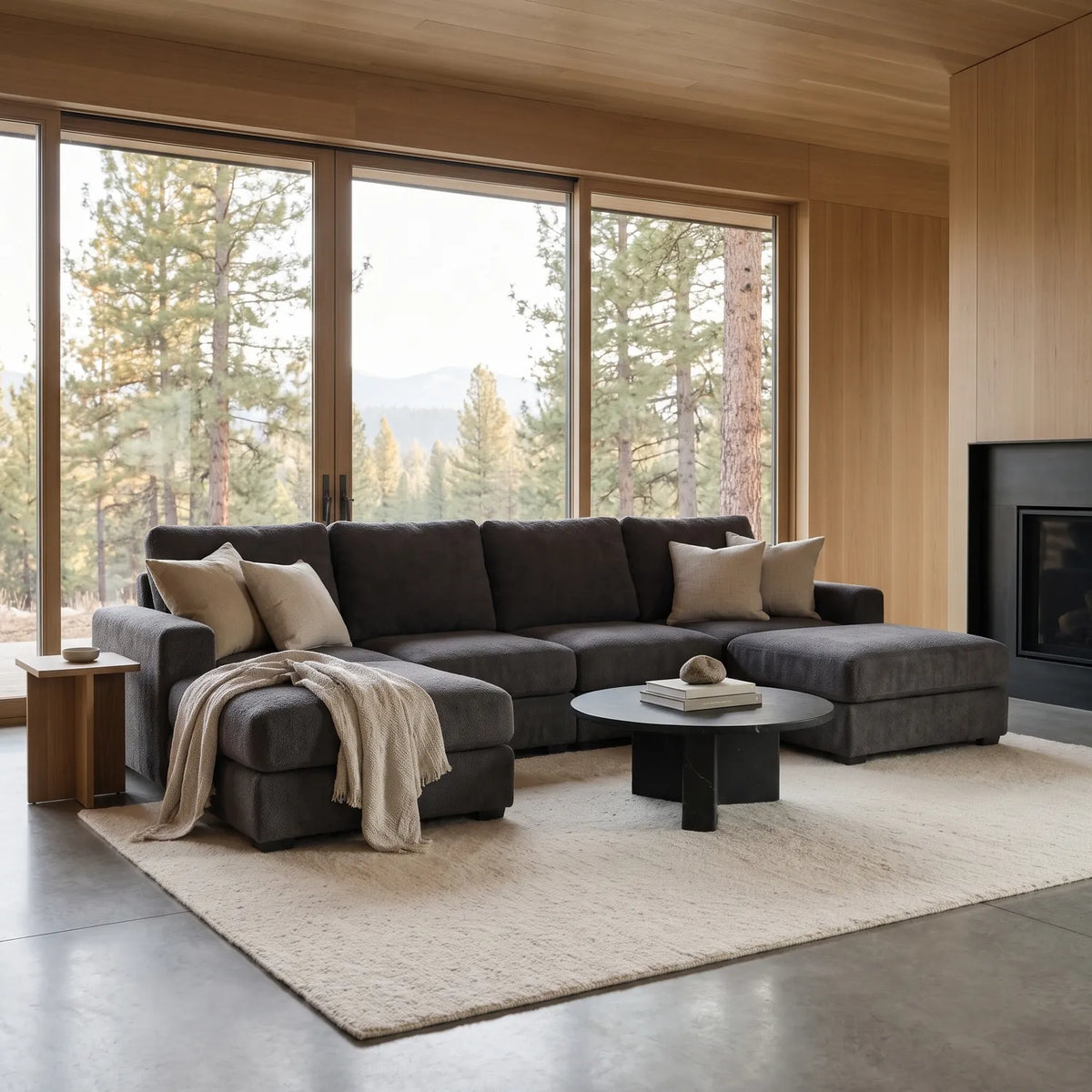 Six-Piece Double Chaise Sectional - Cuddle Charcoal Modular - hero