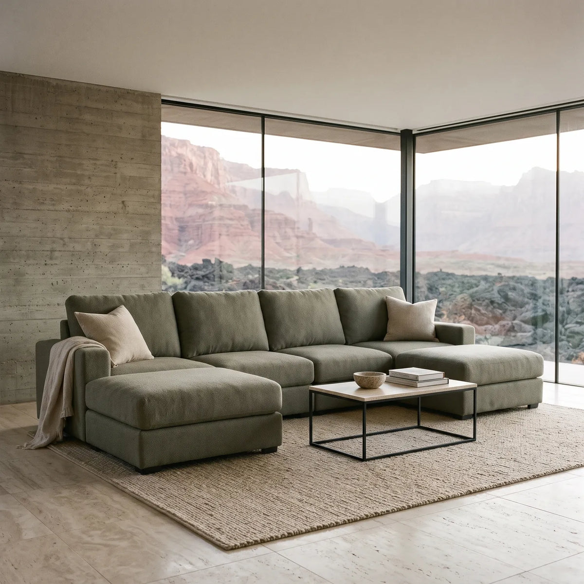 Six-Piece Double Chaise Sectional - Cuddle Moss Modular - hero