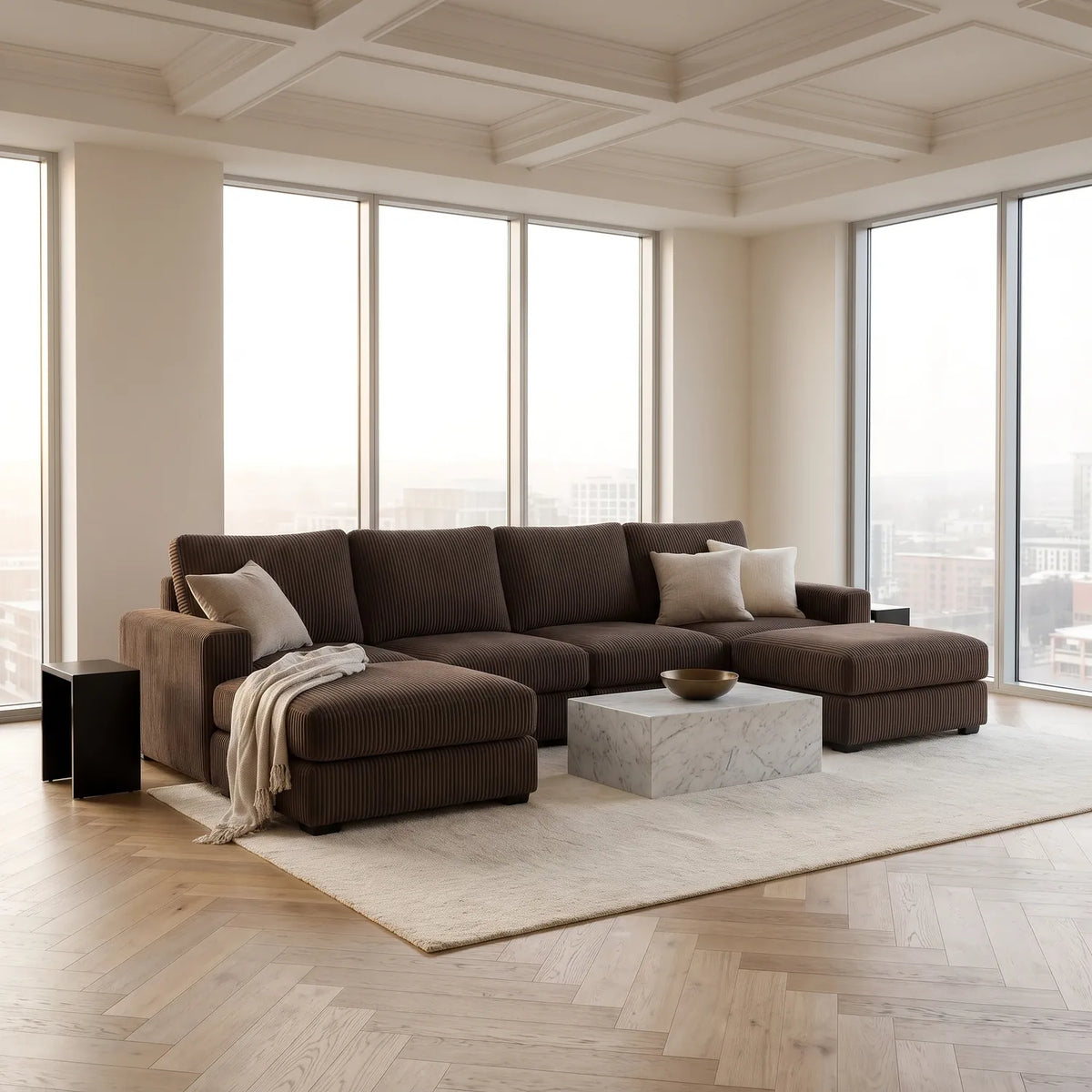 Six-Piece Double Chaise Sectional - Mini Minky Chocolate Modular - hero
