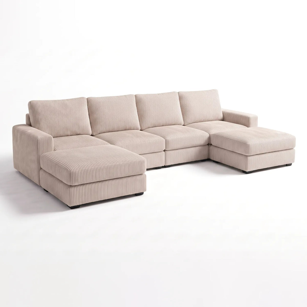 Six-Piece Double Chaise Sectional - Mini Minky Cream Modular - studio photo on white #vera_main
