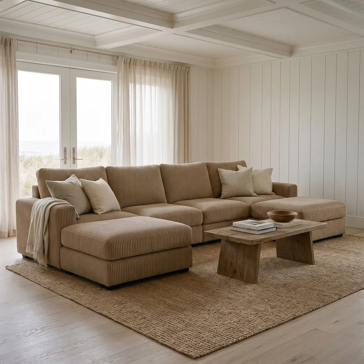 Six-Piece Double Chaise Sectional - Mini Minky Toast Modular - hero