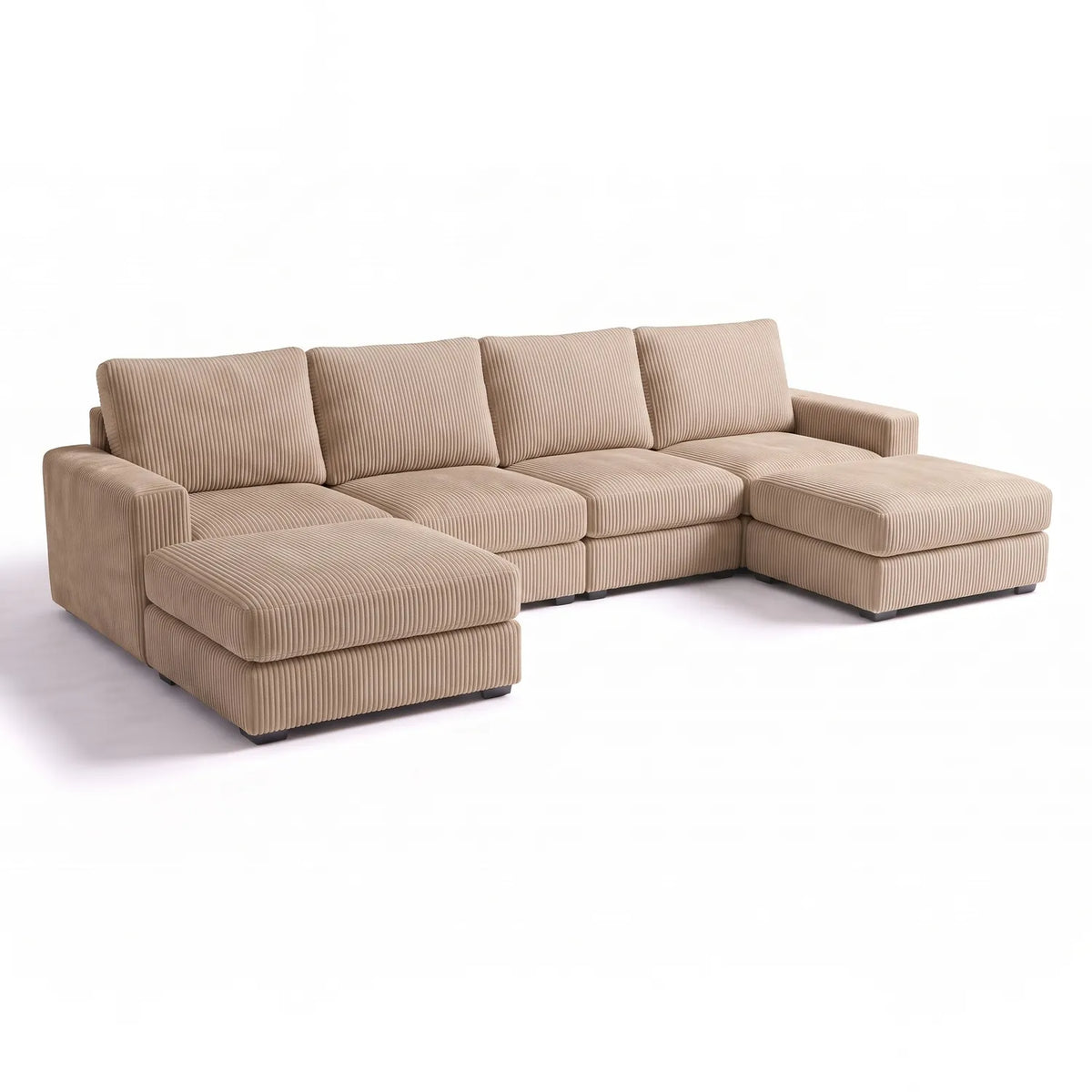 Six-Piece Double Chaise Sectional - Mini Minky Toast Modular - studio photo on white #vera_main