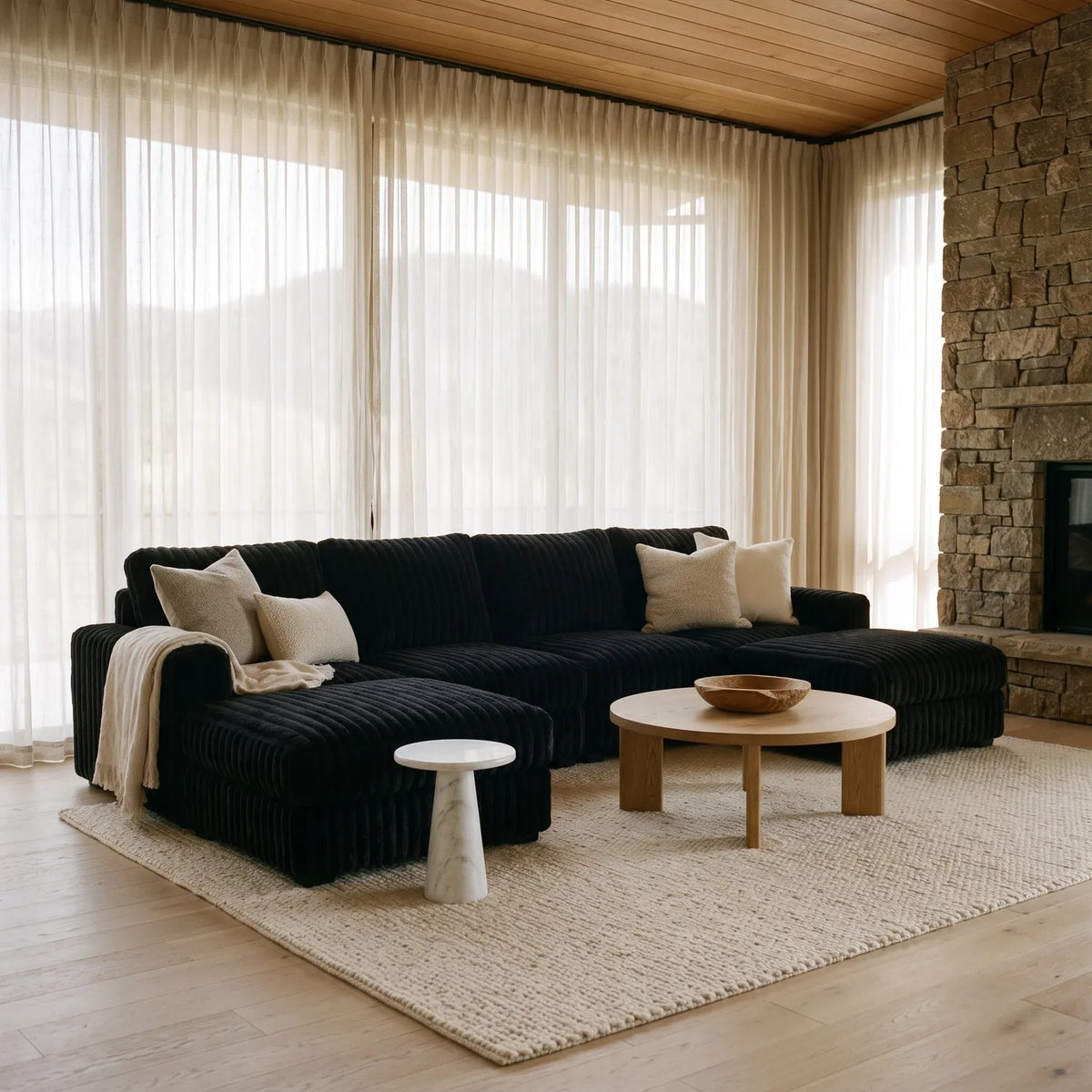 Six-Piece Double Chaise Sectional - Minky Black Modular - hero