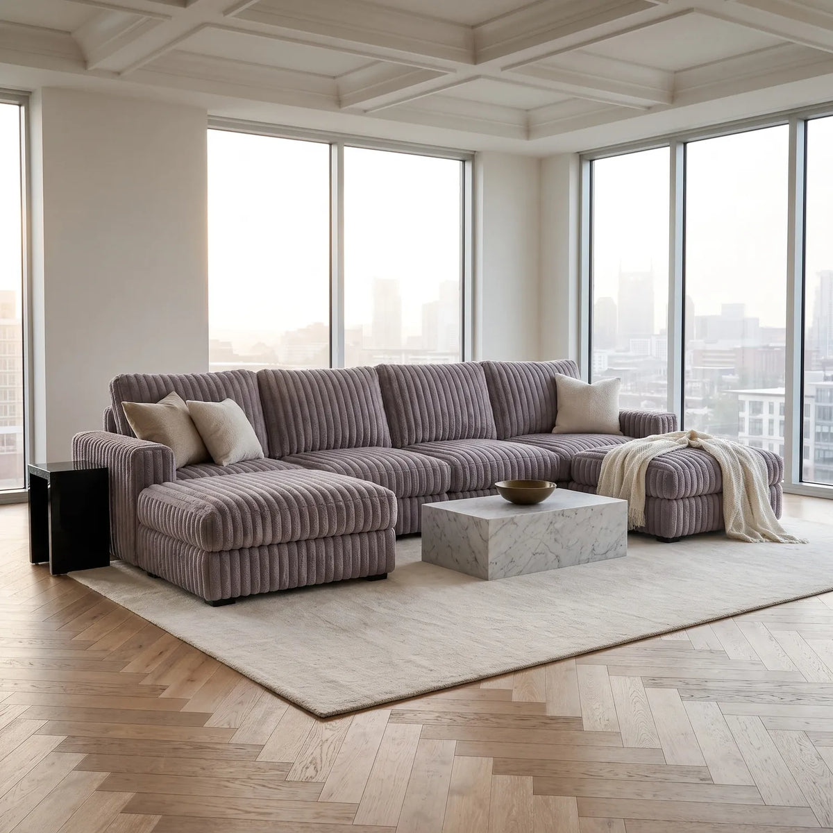 Six-Piece Double Chaise Sectional - Minky Grey Modular - hero