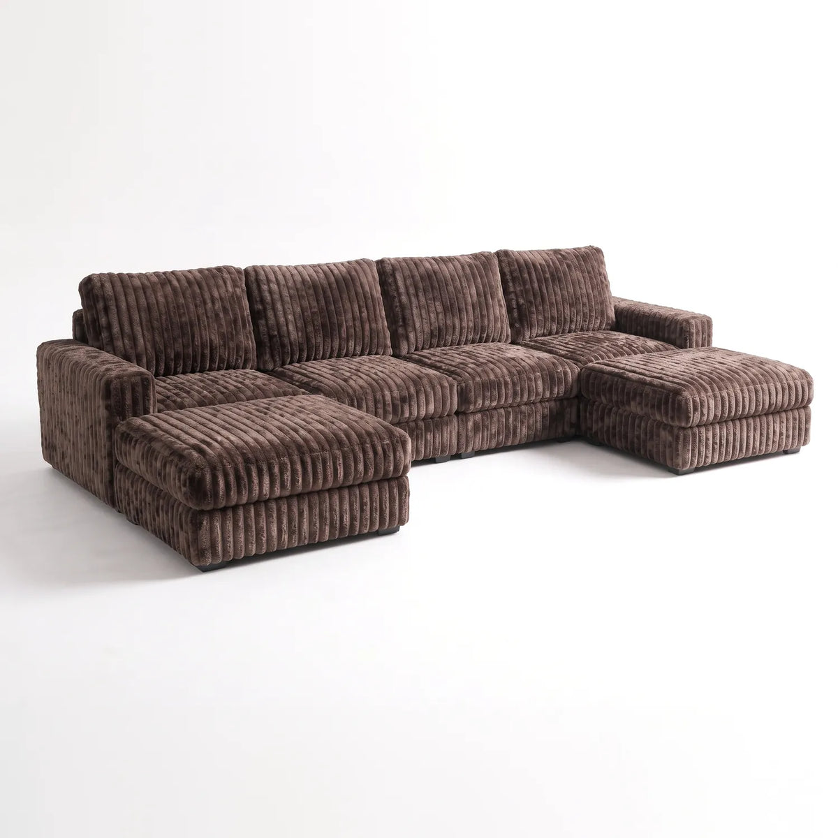 Six-Piece Double Chaise Sectional - Minky Mocha Modular - studio photo on white #vera_main