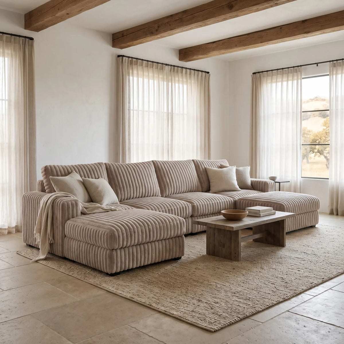 Six-Piece Double Chaise Sectional - Minky Toast Modular - hero