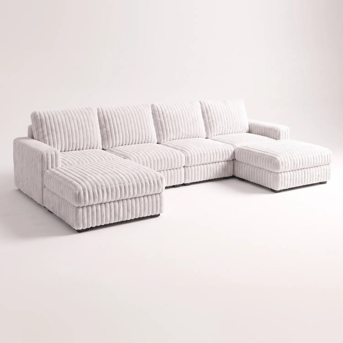 Six-Piece Double Chaise Sectional - Minky White Modular - studio photo on white #vera_main