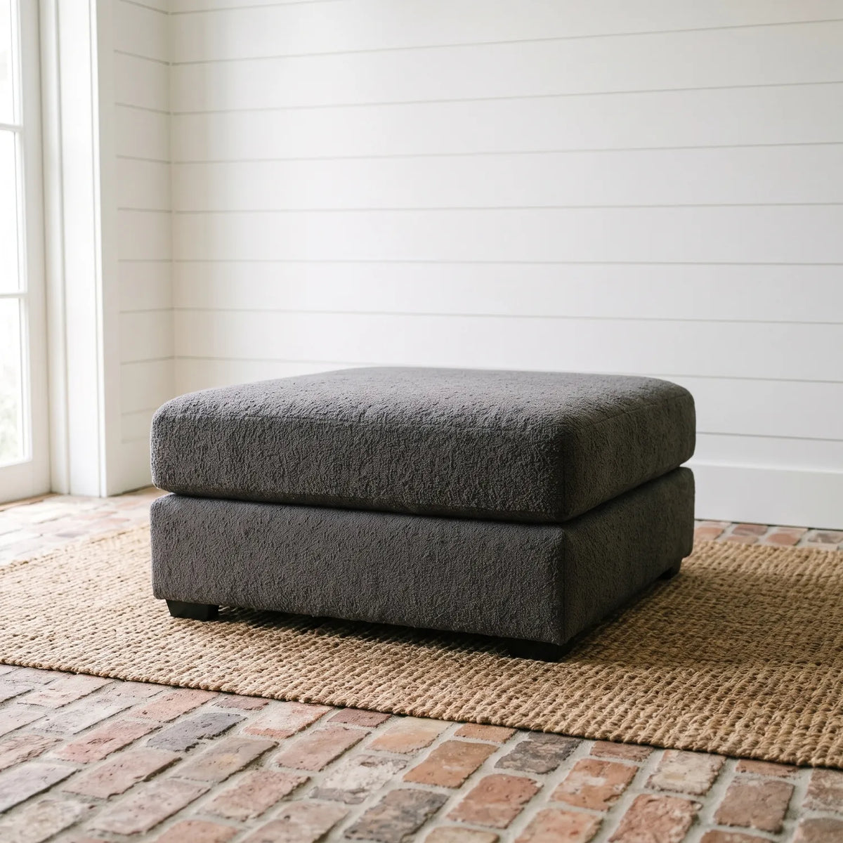 Square Ottoman - Cuddle Charcoal - hero