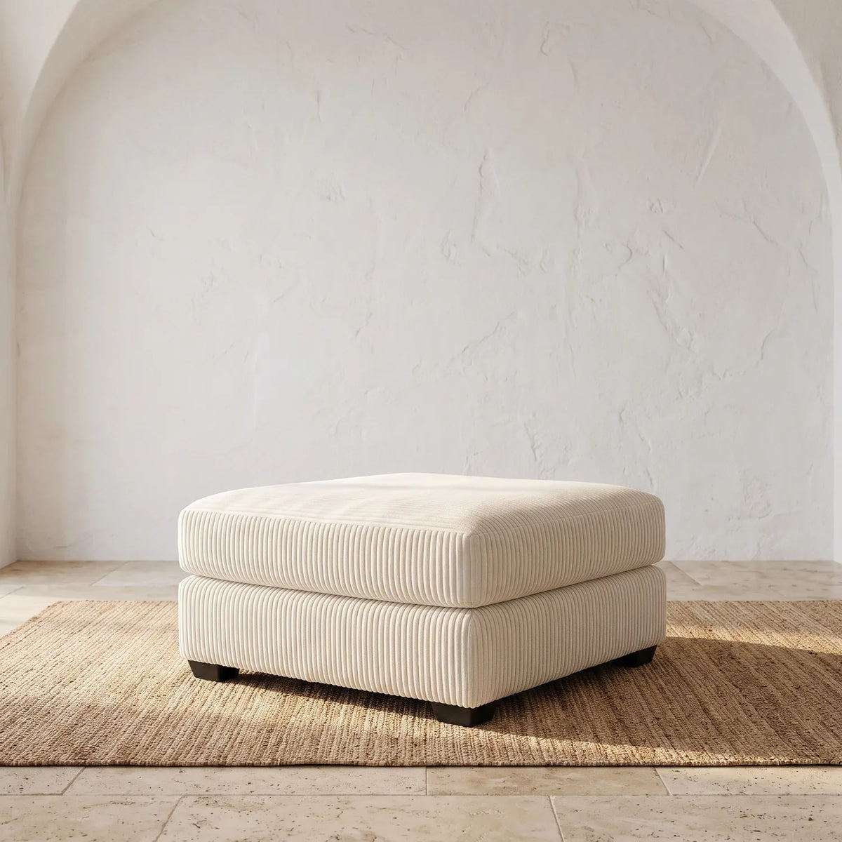 Square Ottoman - Mini Minky White - hero