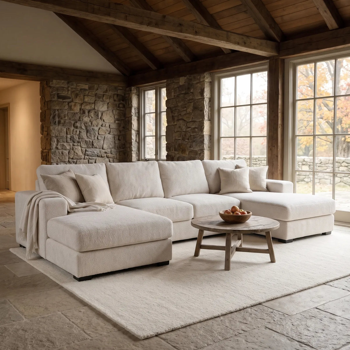 Three-Piece Double Chaise Sectional - Cuddle Bone Oversized - hero