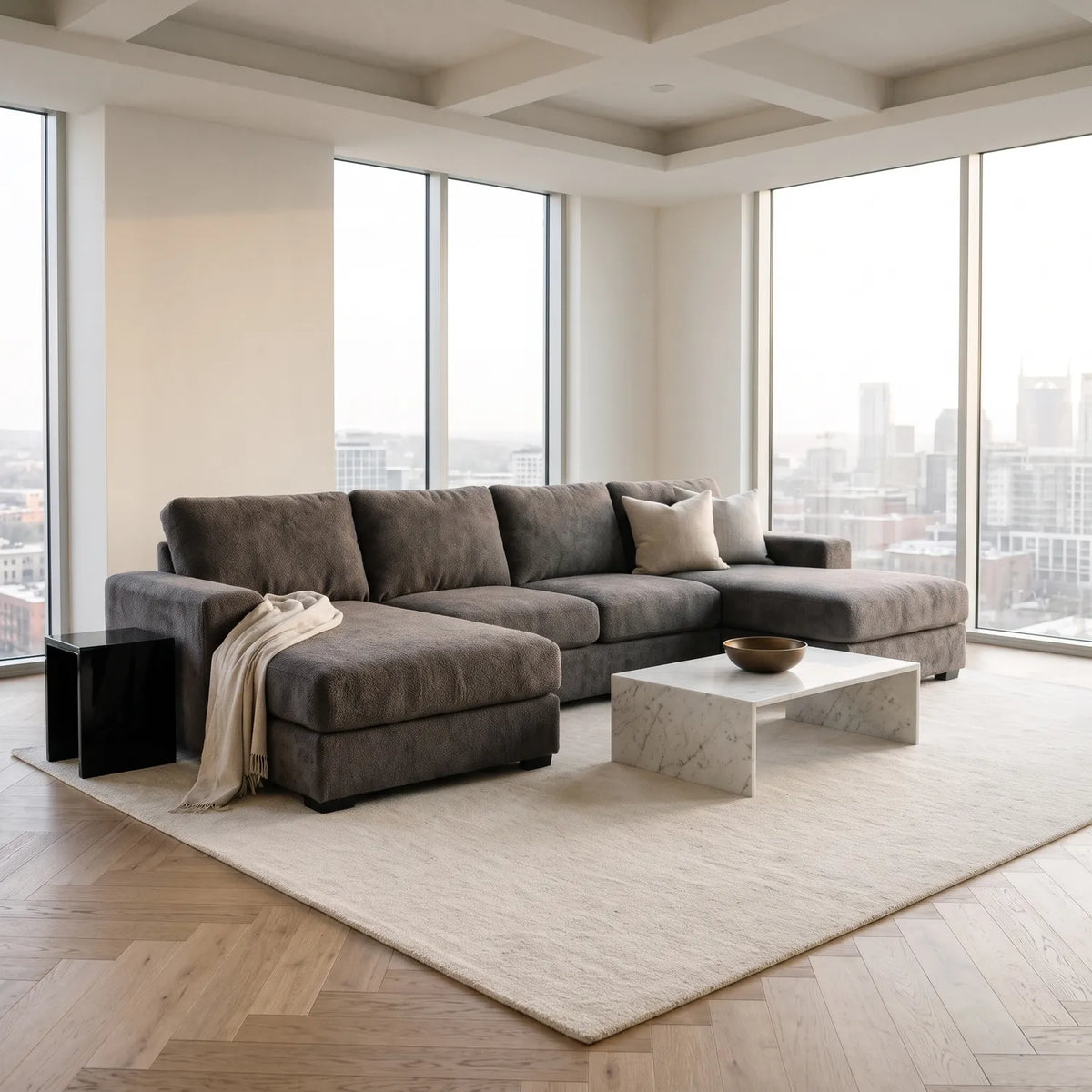Three-Piece Double Chaise Sectional - Cuddle Charcoal Oversized - hero