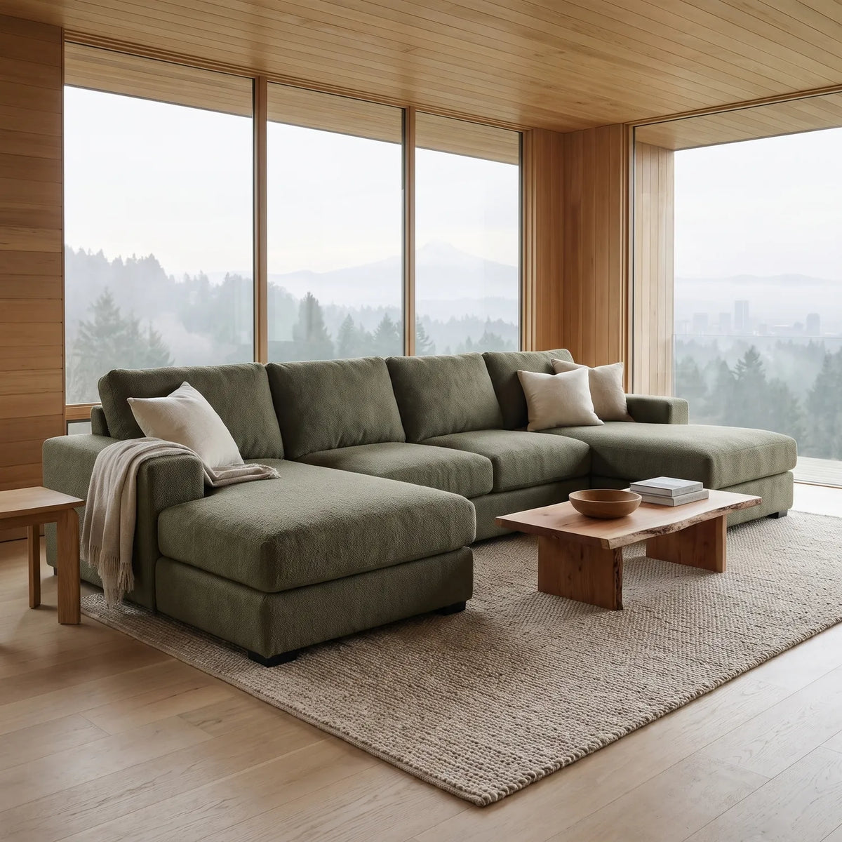Three-Piece Double Chaise Sectional - Cuddle Moss Oversized - hero