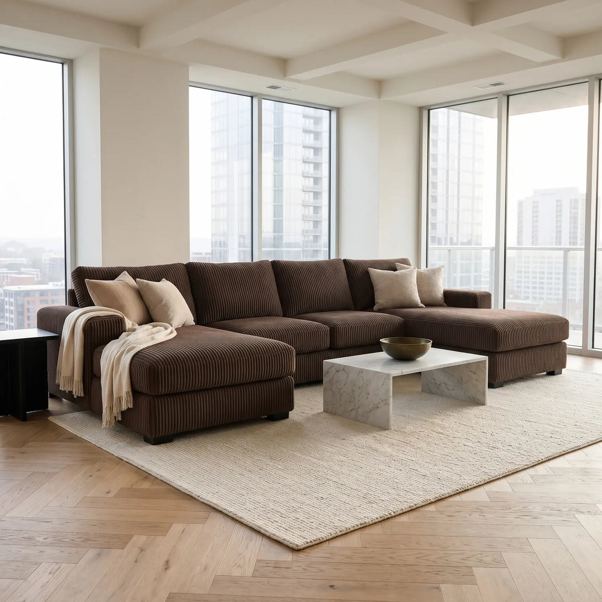 Three-Piece Double Chaise Sectional - Mini Minky Chocolate - hero