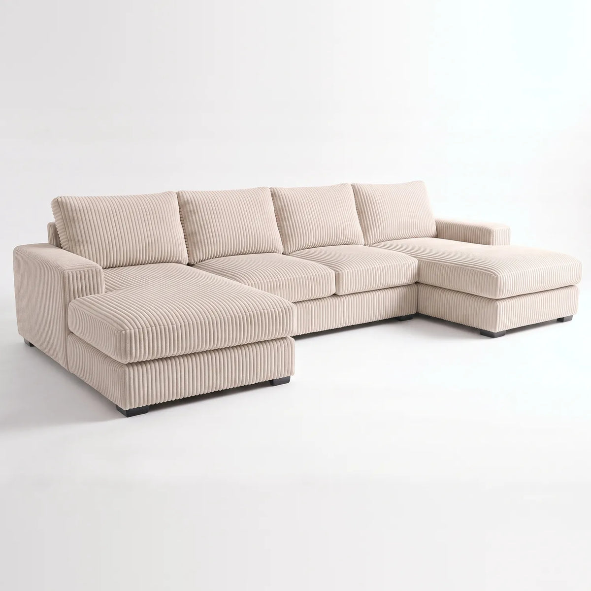 Three-Piece Double Chaise Sectional - Mini Minky Cream Oversized - studio photo on white #vera_main