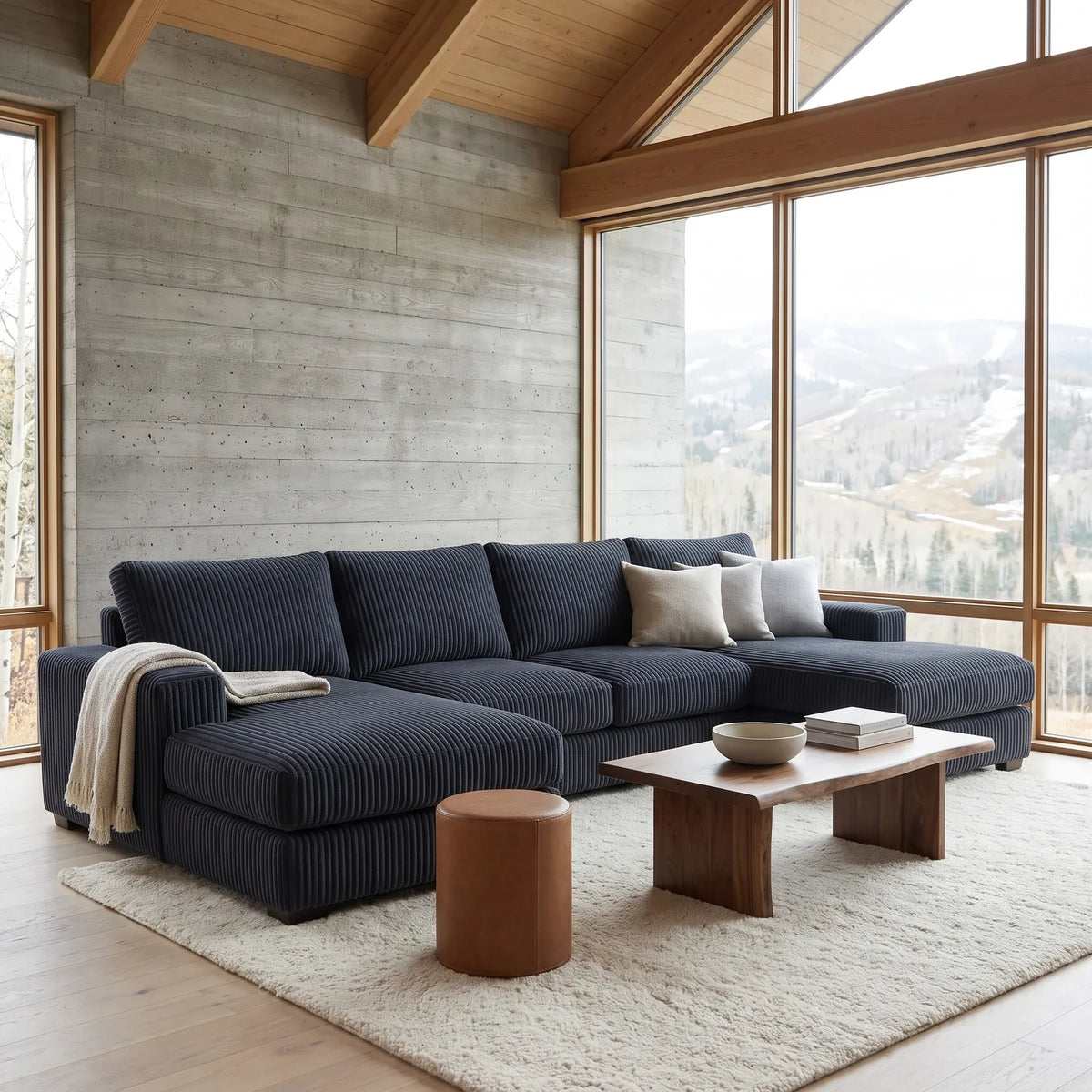 Three-Piece Double Chaise Sectional - Mini Minky Midnight Oversized - hero