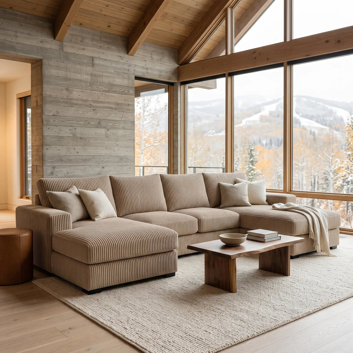 Three-Piece Double Chaise Sectional - Mini Minky Toast - hero