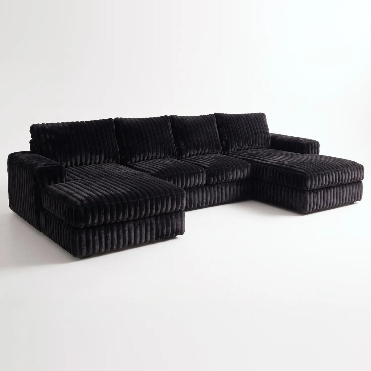 Three-Piece Double Chaise Sectional - Minky Black - studio photo on white #vera_main