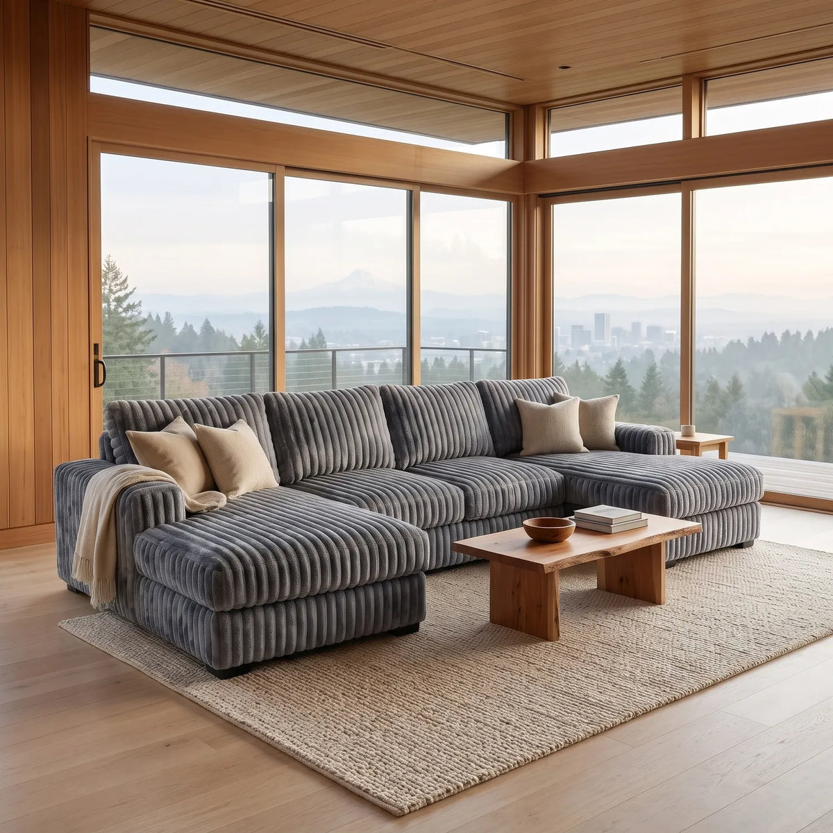 Three-Piece Double Chaise Sectional - Minky Charcoal Oversized - hero